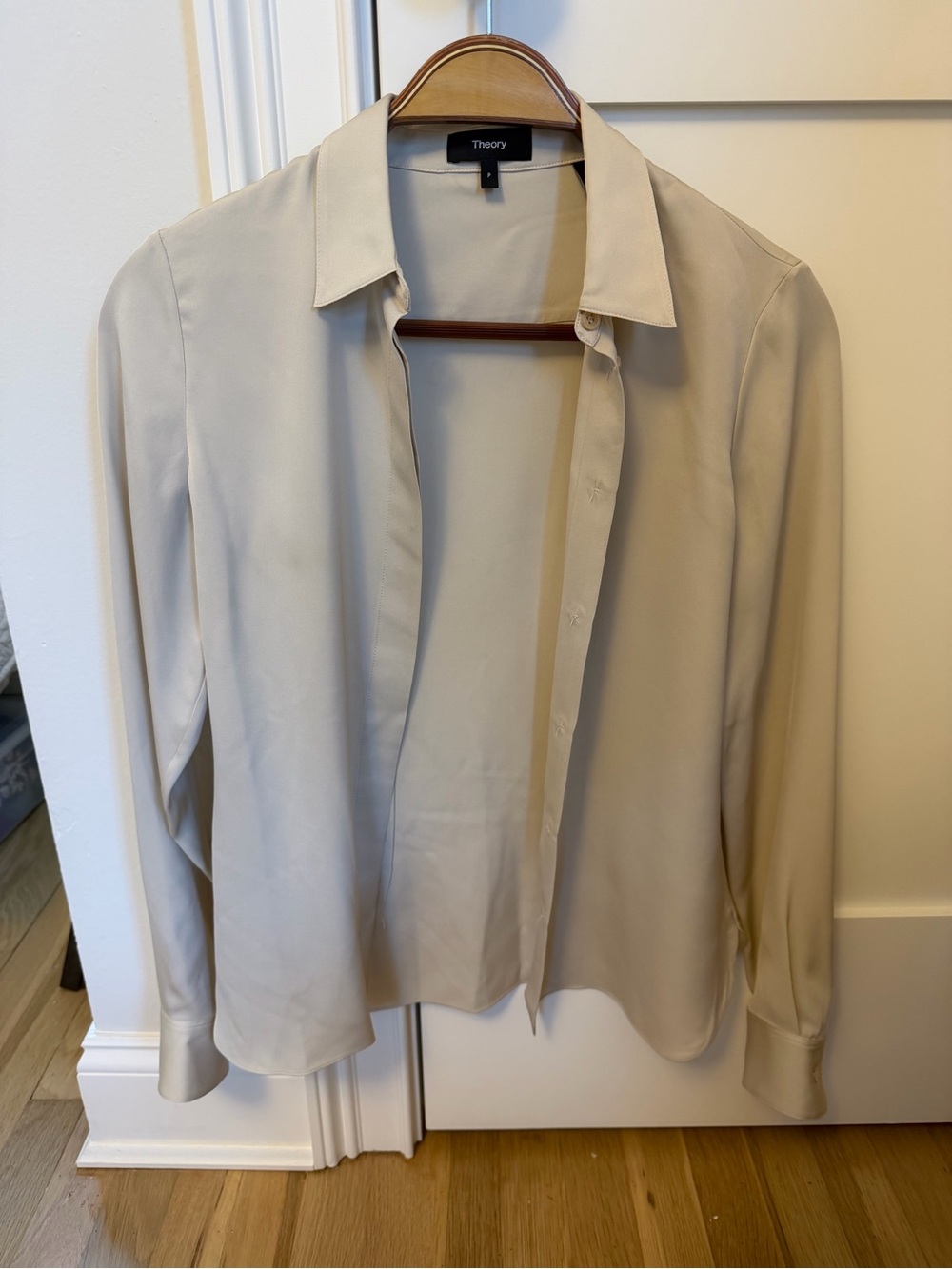 Theory Cream Silk Button-Up Shirt